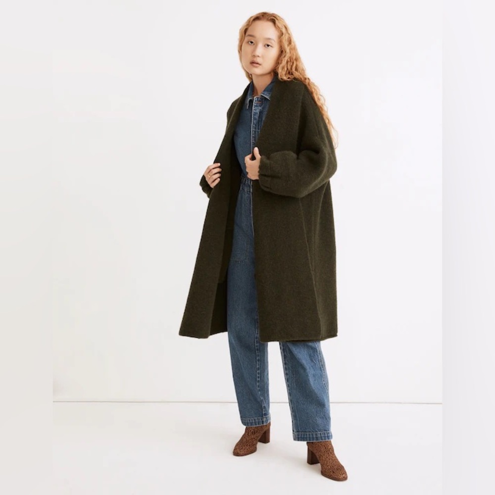 Madewell Olive Green Open-Front Wool-Blend Coat Sweater